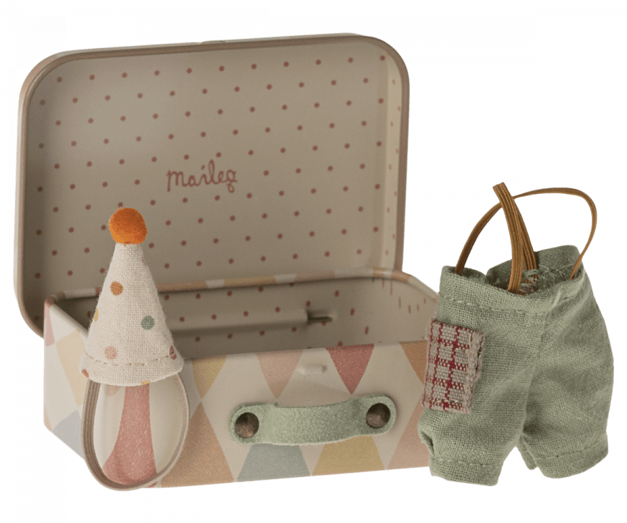Maileg Mouse Clown Clothes in Suitcase For Little Brother 2024 Preorder Only - Ruby & Grace 
