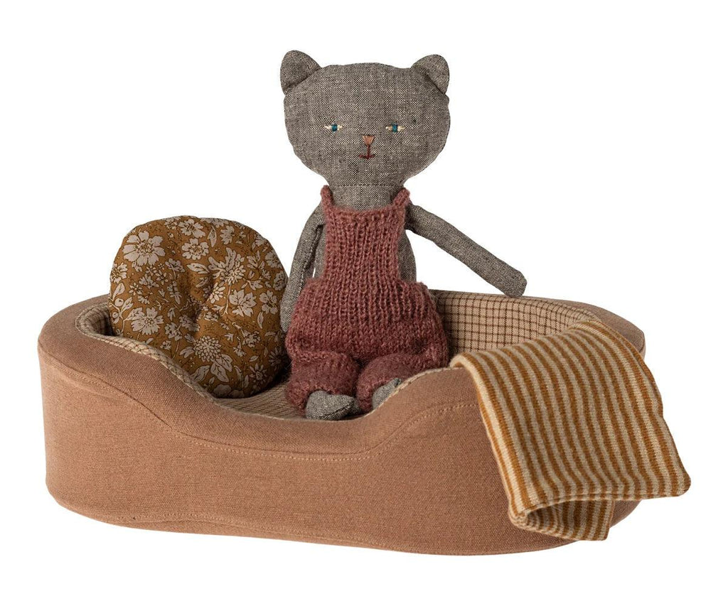 Maileg Kitten Bed/ Cosy Basket Brown Stripe Small 2024 PREORDER ONLY - Ruby & Grace 