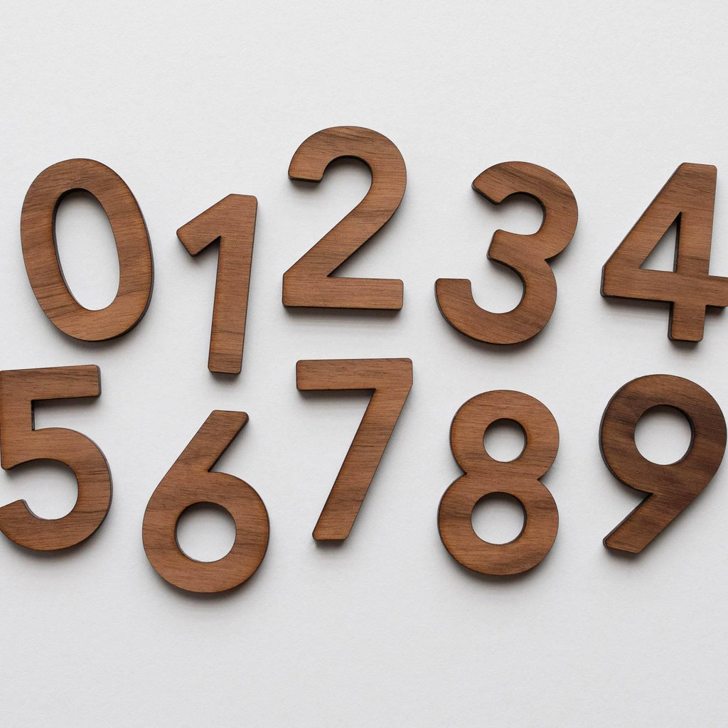 Gladfolk Wooden Number Set • Numerals & Math Equation Signs, Walnut.