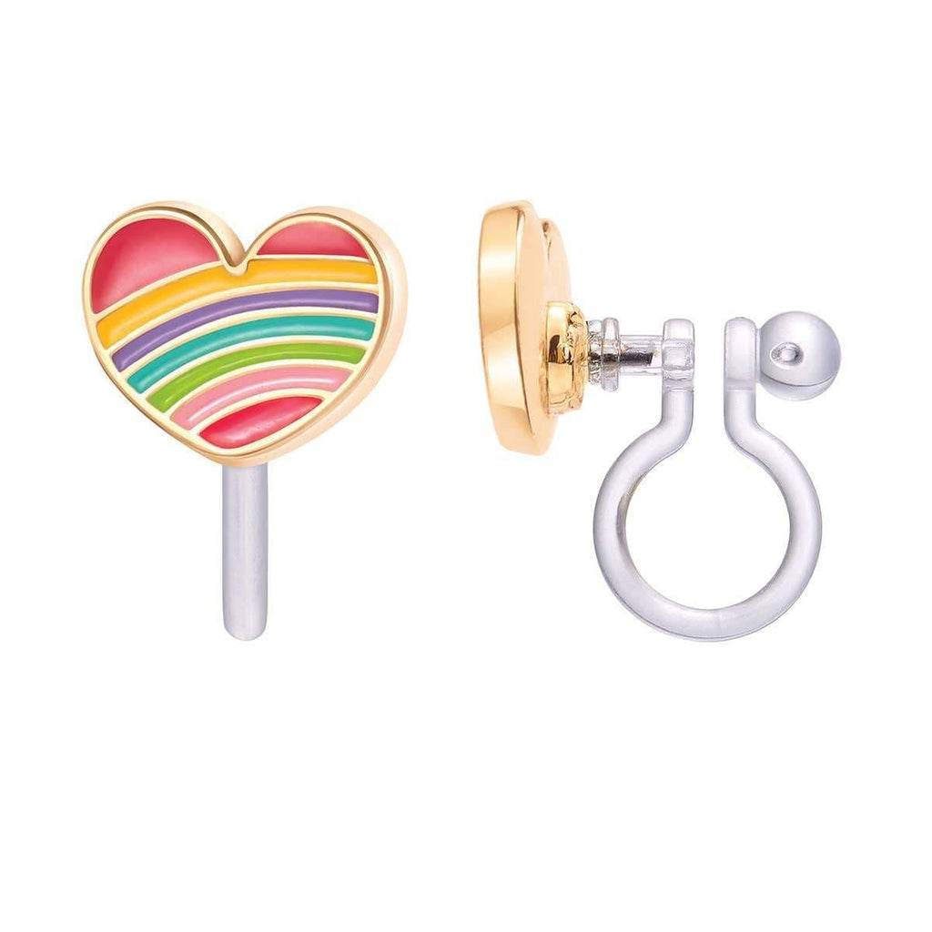 Clip on Cutie Earrings- Rainbow Heart.