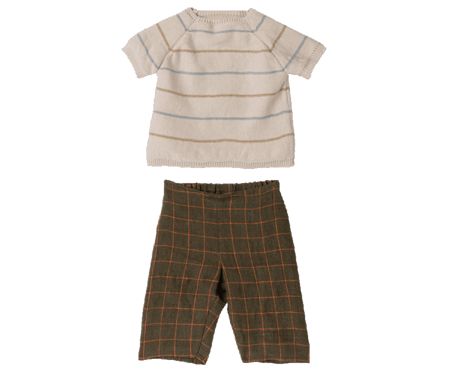 Maileg Size 5 Bunny Rabbit Checked Pants and Knitted Sweater Spring Summer 2022 - Ruby & Grace 