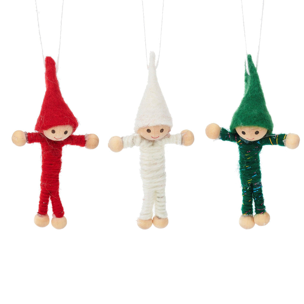 Christmas Elf Hanging Decorations - Set of 3.