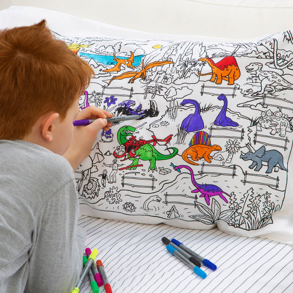 Eat Sleep Doodle Dinosaur Pillow.
