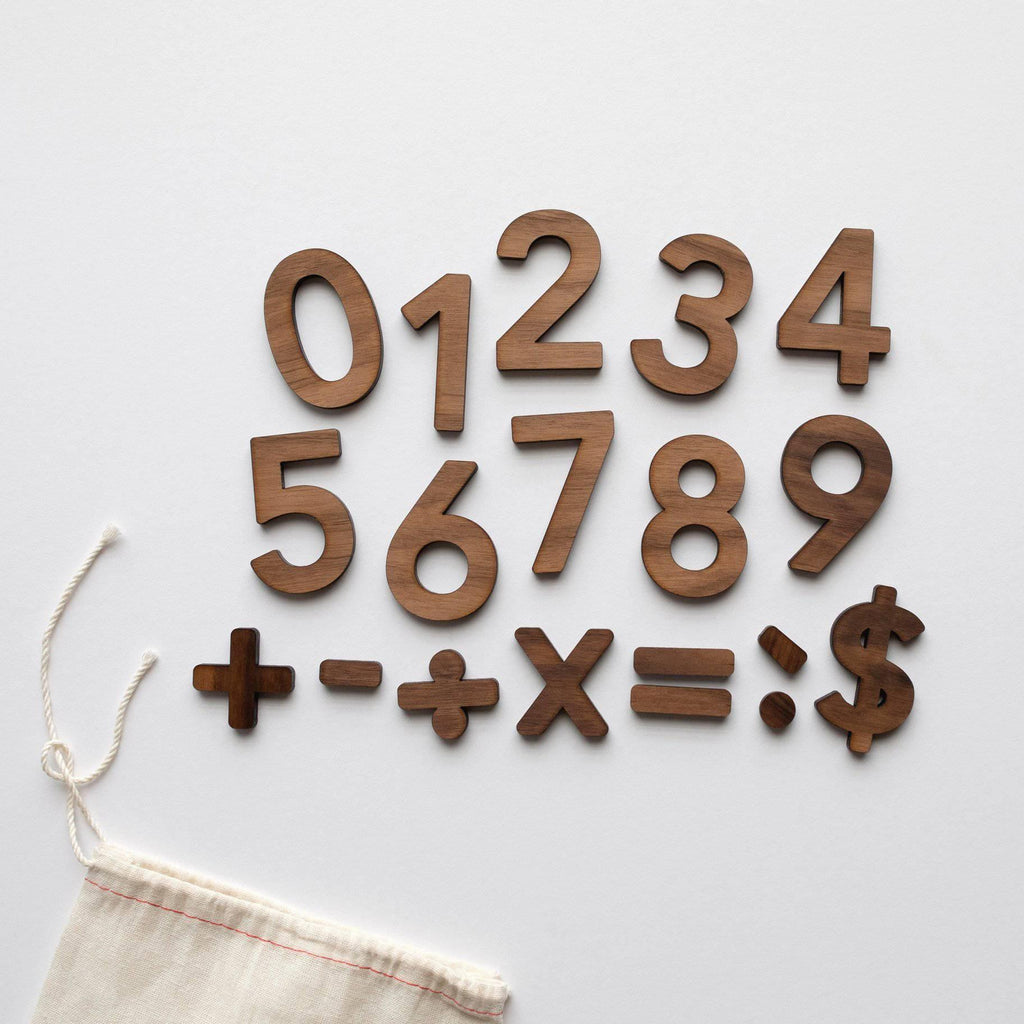 Gladfolk Wooden Number Set • Numerals & Math Equation Signs, Walnut.