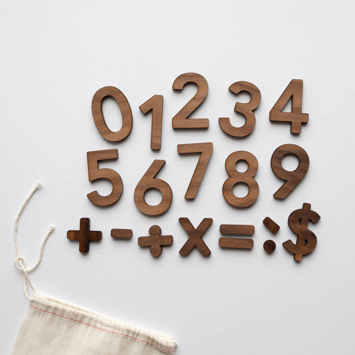 Gladfolk Wooden Number Set • Numerals & Math Equation Signs, Walnut ...