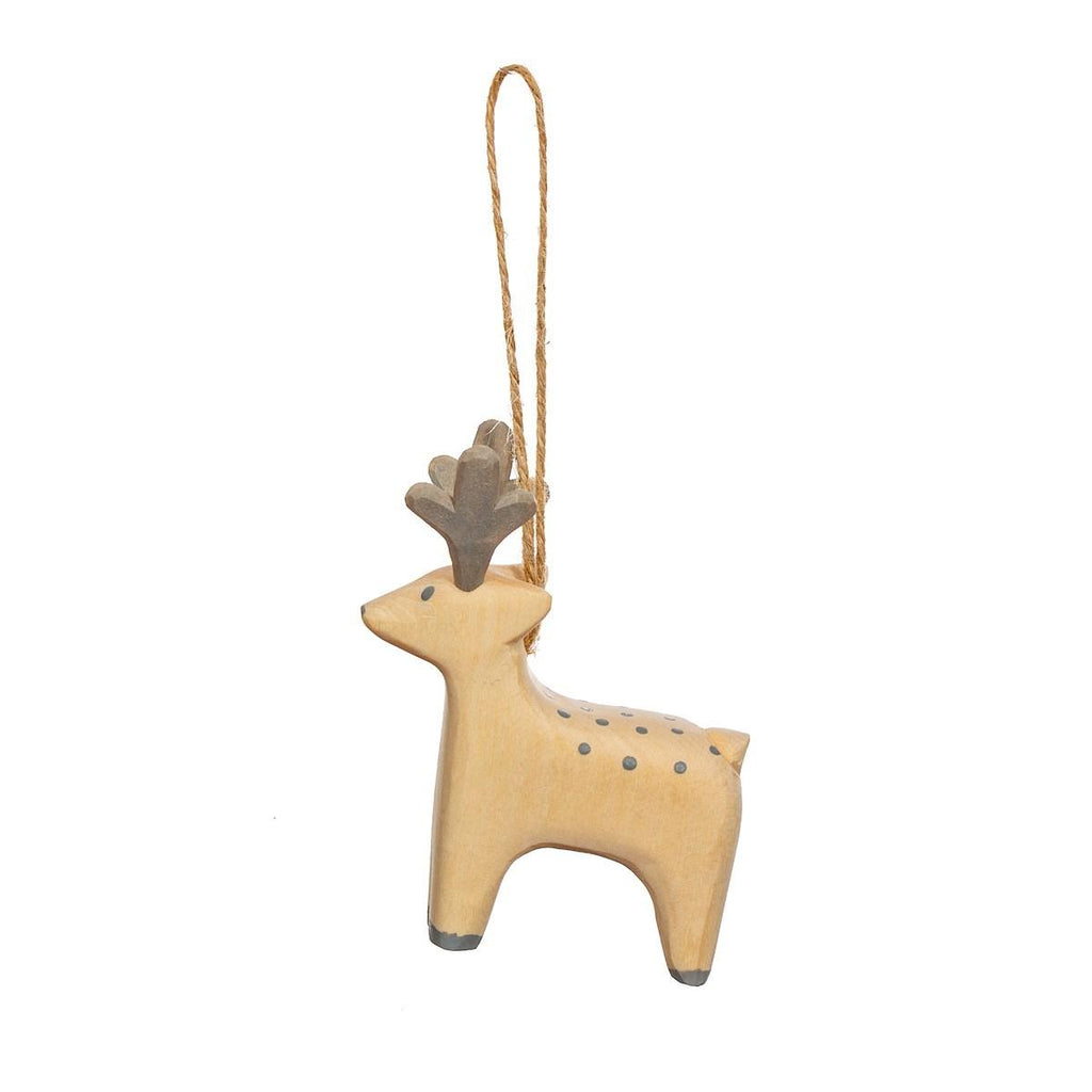 Wooden Reindeer Ornament Hand Carved - Ruby & Grace 