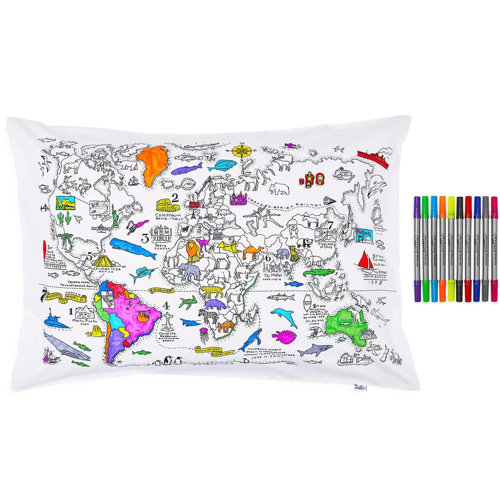 Eat Sleep Doodle World Map Pillow Case.