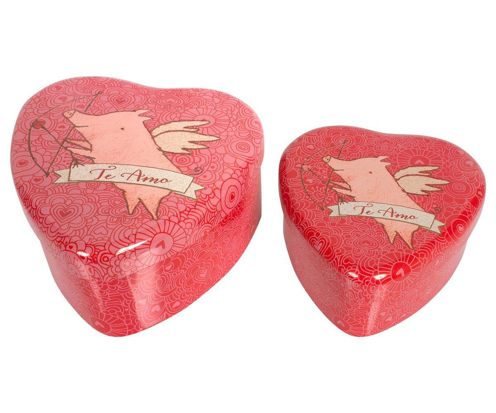 Maileg Metal Heart Tins Pig Set of 2.