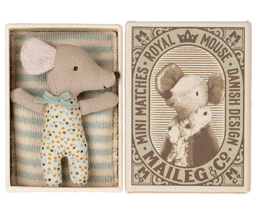 Maileg New Sleepy Wakey Mouse in Matchbox Fall Winter Collection 2022 - Ruby & Grace 
