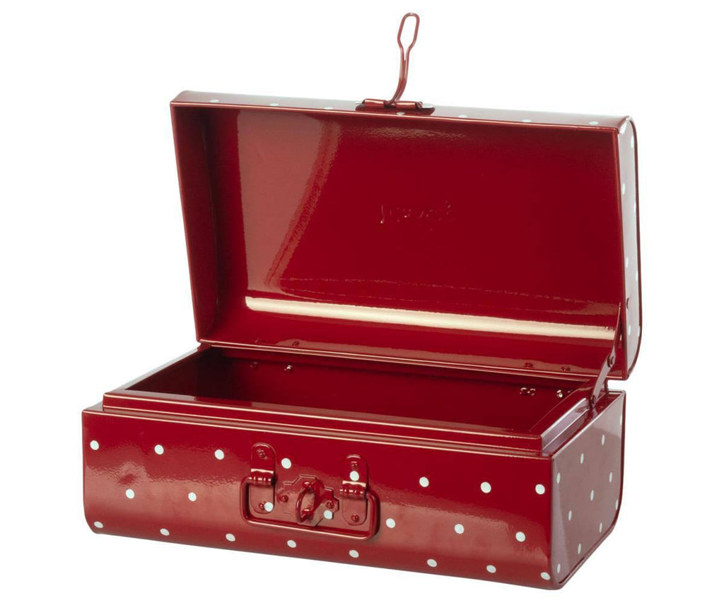 Maileg Christmas Storage Suitcase Tin Red Polka Dots.