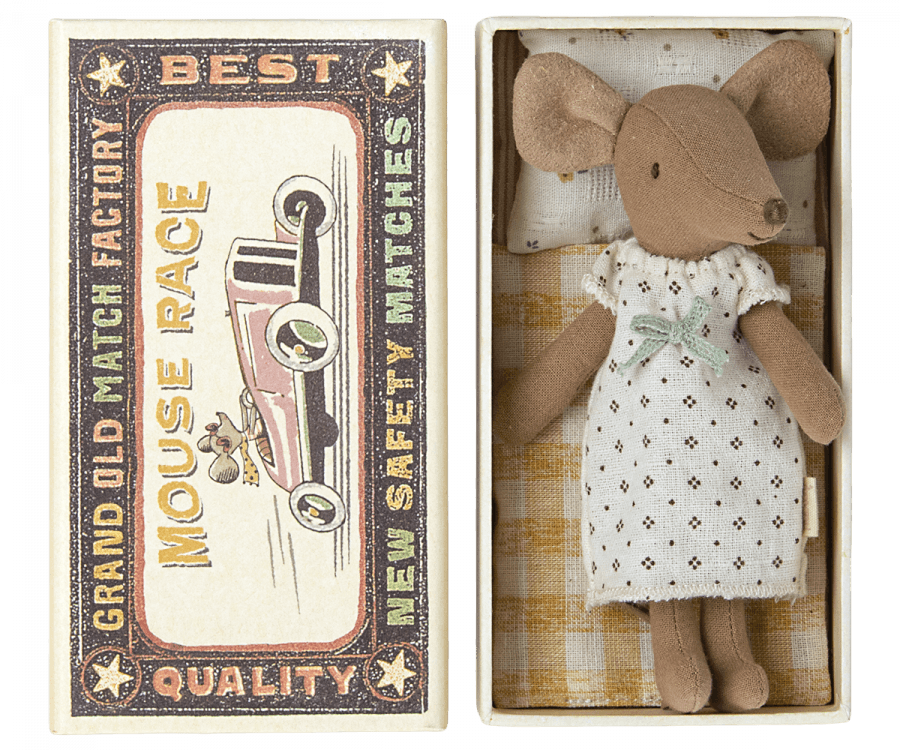 Maileg Brown Mouse Big Sister in Matchbox: Spring Summer 2023 PREORDER - Ruby & Grace 