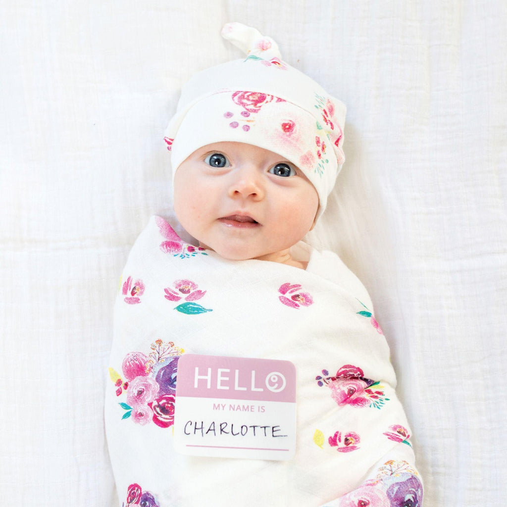 Bamboo Hat and Swaddle Blanket - Posies.