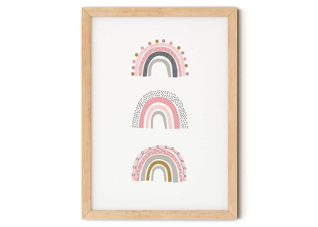 Trio of Rainbows Nursery Print A4.