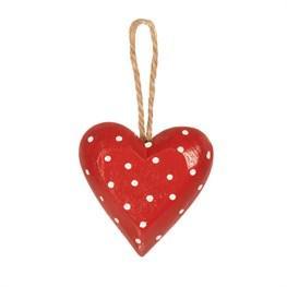 Christmas Wooden Polka dot Hanging Heart Red.