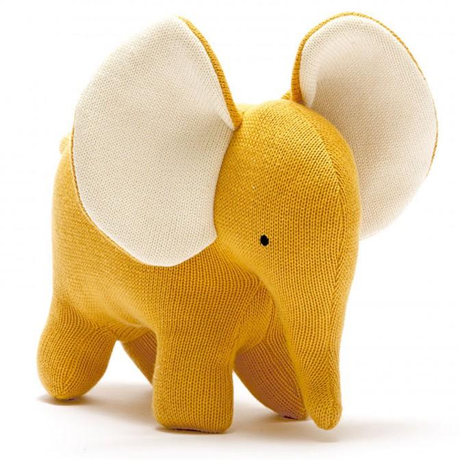 Large Mustard Knitted Elephant.