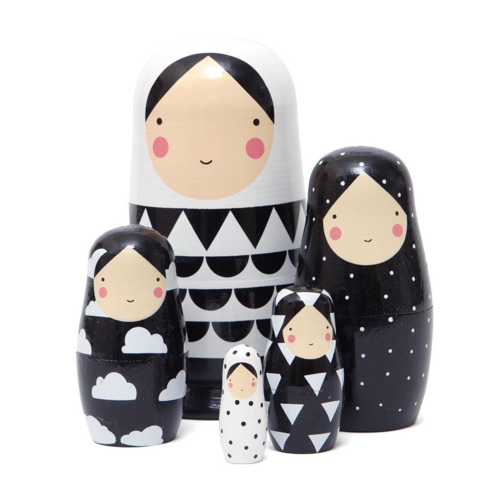 Nesting Dolls Stackers Black and White.