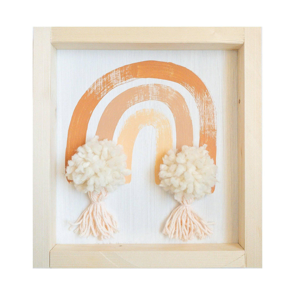 Hand Made Wooden Sign Terracotta Rainbow with Pom Pom & Tassels.