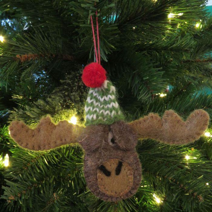 Handmade Felt Biodegradable Bully the Moose Christmas Tree Hanging Decoration.