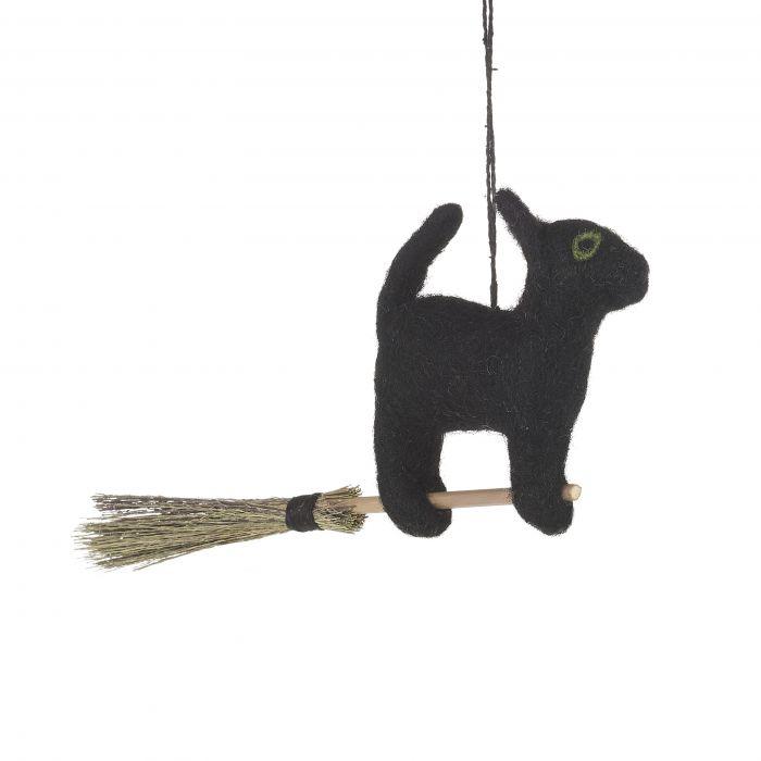 Handmade Hanging Flying Black Cat Biodegradable Halloween Decoration.