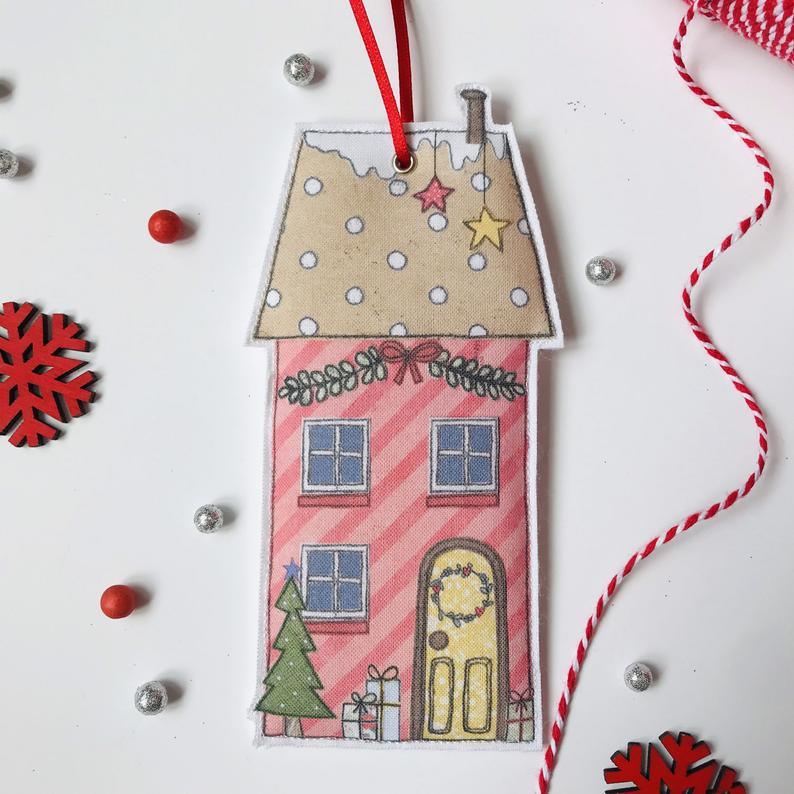 Flossy Teacake Fabric hanging house christmas decoration (Red).