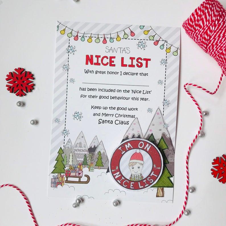 Christmas Nice List Badge and Certificate.