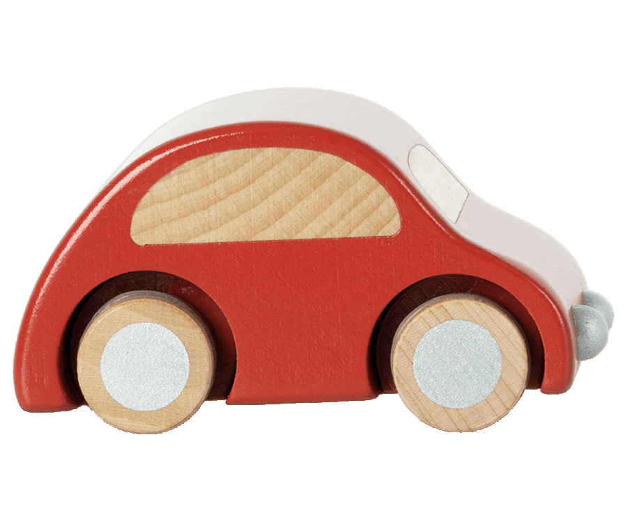 Maileg Wooden Pull Back Car Bright Red.