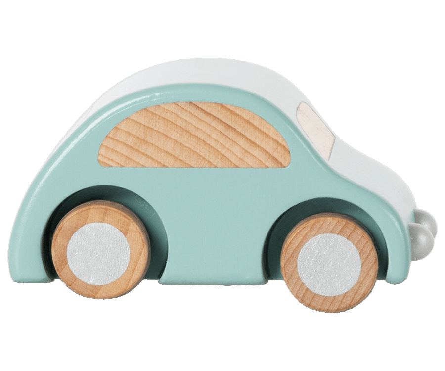 Maileg Wooden Pull Back Car Pale Blue.