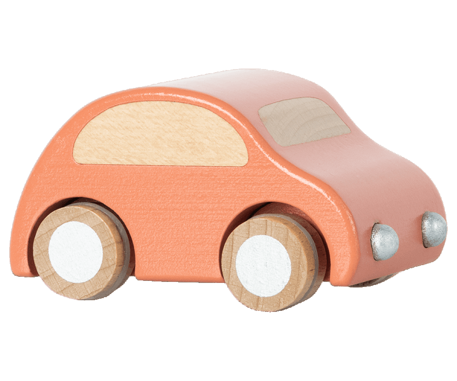 Maileg Wooden Pull Back Car Coral.