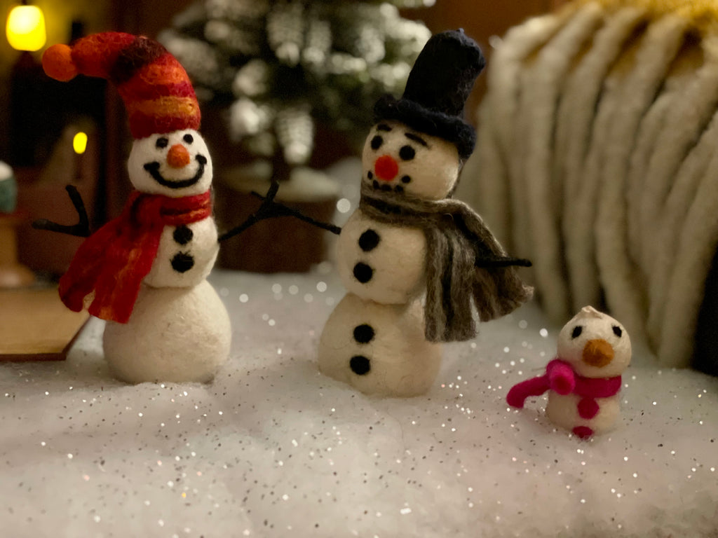 Handmade Felt Snowman with Knitted Scarf Biodegradable Hanging Decoration - Ruby & Grace 