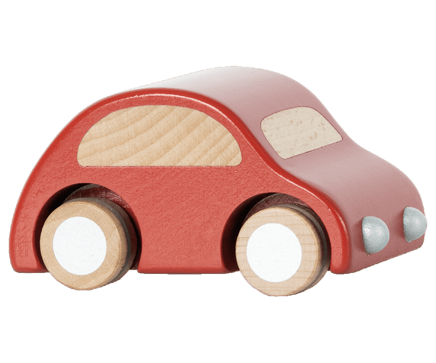 Maileg Wooden Pull Back Car Bright Red.