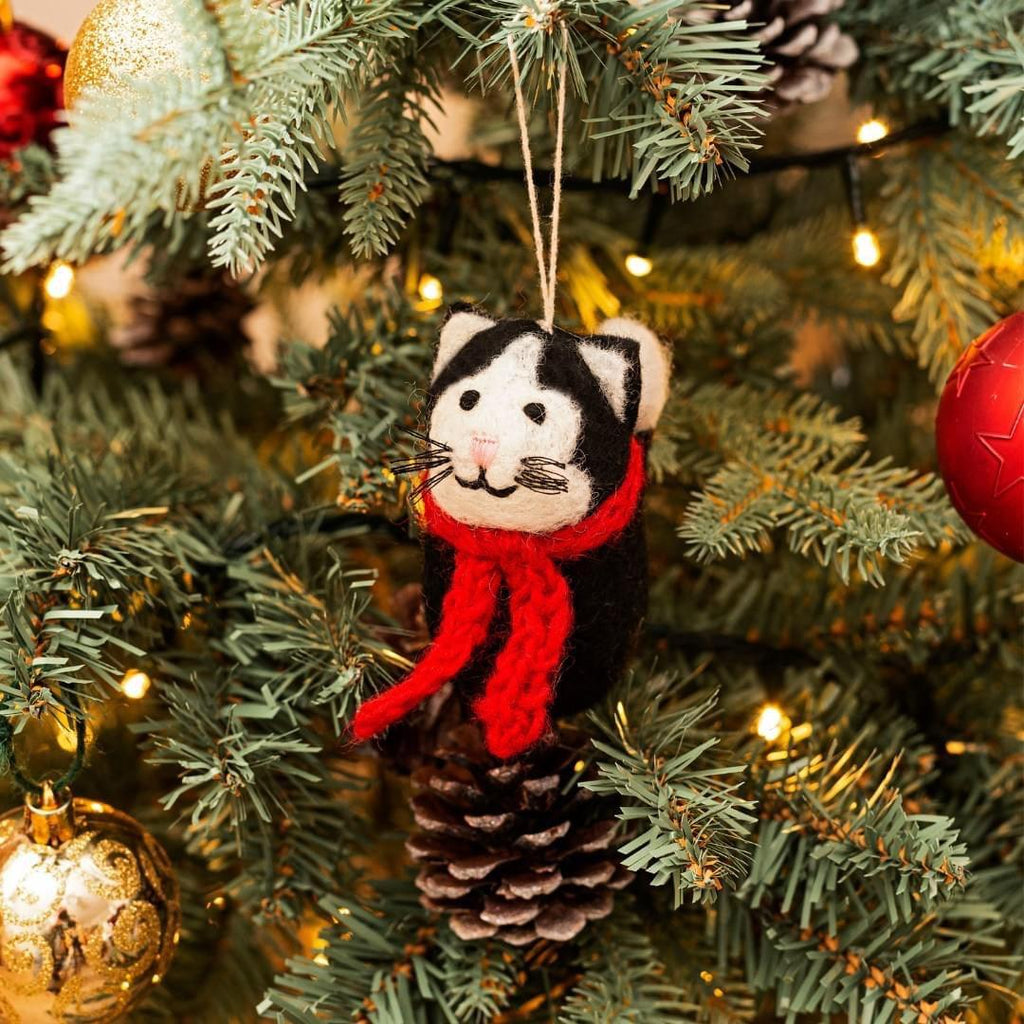 Black Cat Red Scarf Christmas Ornament - Ruby & Grace 