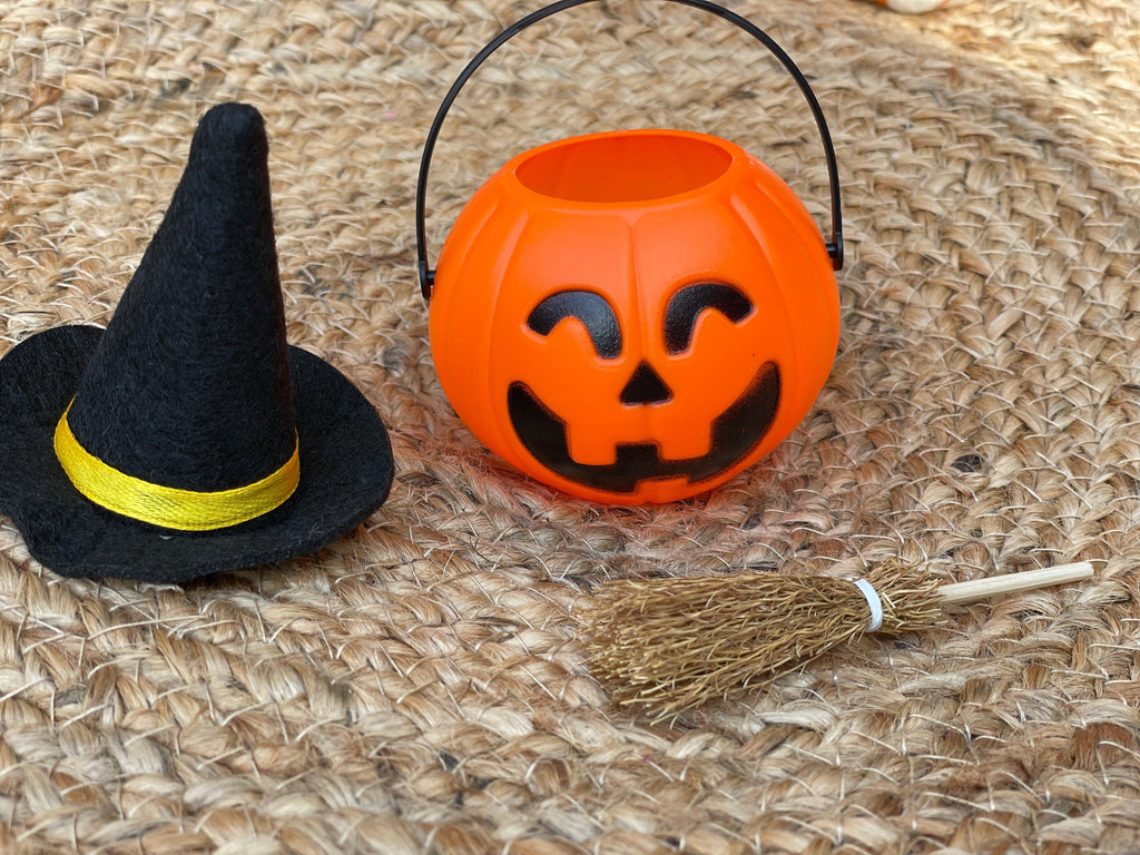 Halloween Pumpkin, Hat and Broom  Halloween Decoration Set of 3.