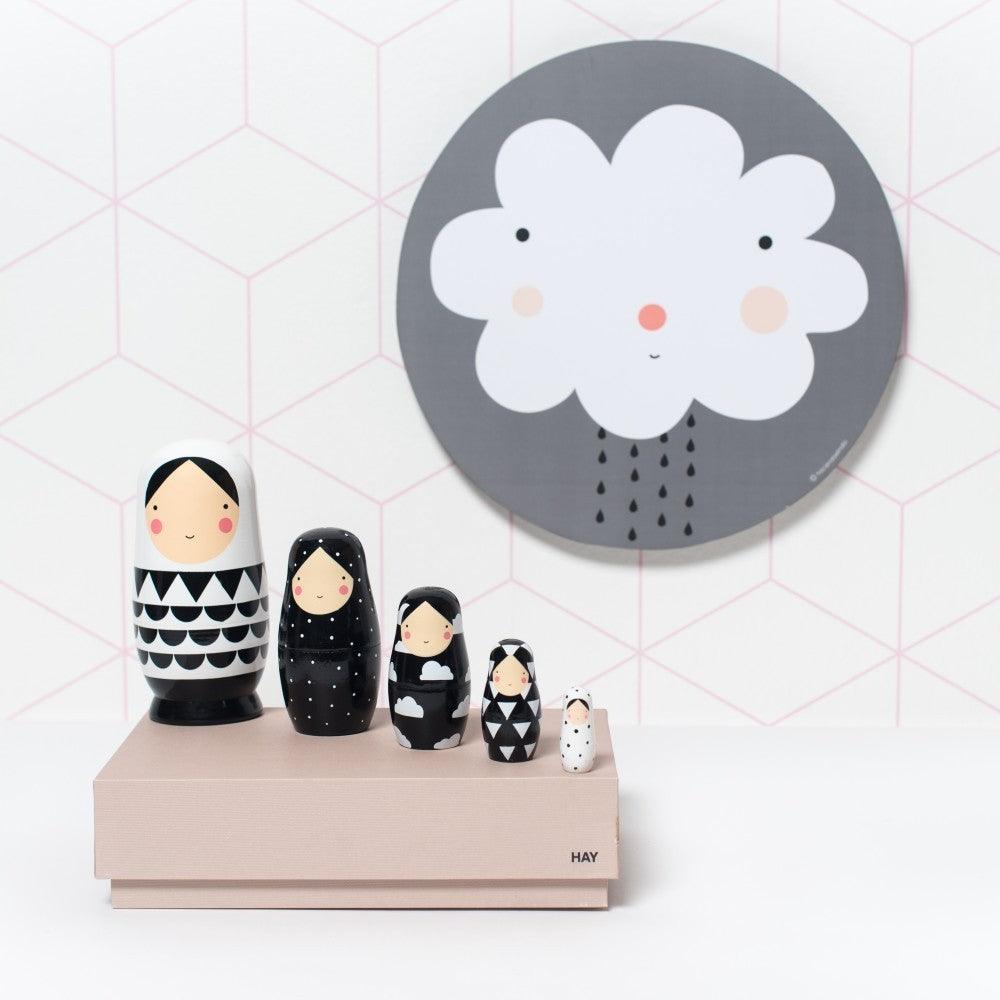 Nesting Dolls Stackers Black and White.