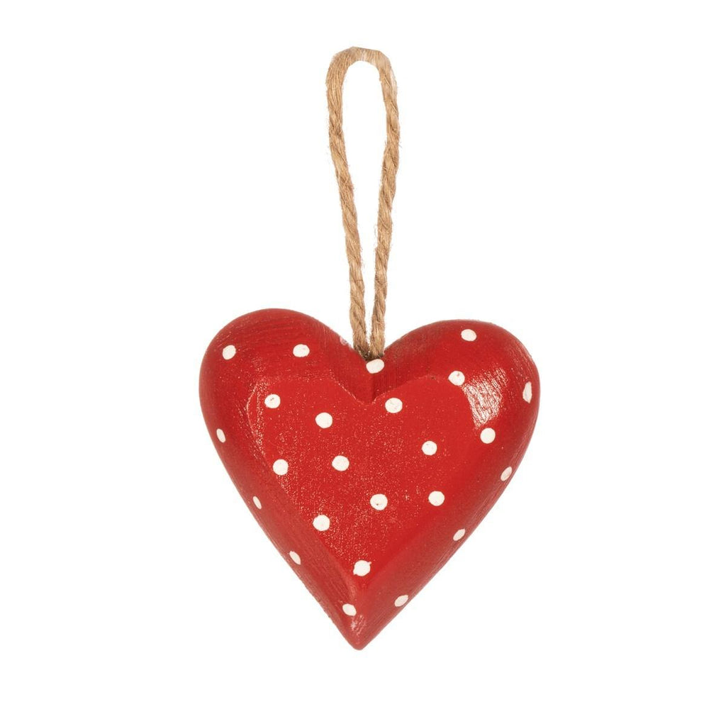 Wooden Polka dot Small Hanging Ornament Heart Red and White - Ruby & Grace 