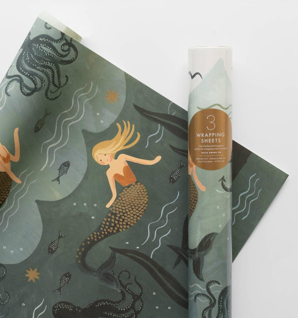 Rifle Paper Co Mermaid Gift Wrap Sheet.